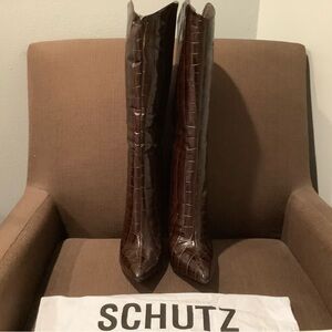 SCHUTZ Maryana Crocodile Embossed Leather Knee Boot
